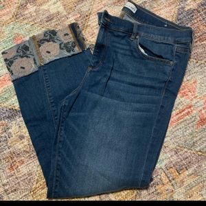 LOFT Dark Blue Jeans with Floral Cuffs